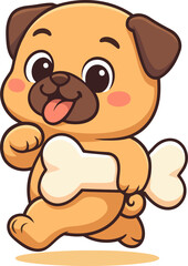 Fototapeta premium A cute puppy happily runs with a big bone in its mouth, showcasing its playful nature and joy, and capturing the essence of companionship and love for pets.