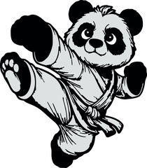 Martial arts panda in dynamic kick pose with gi © asbull