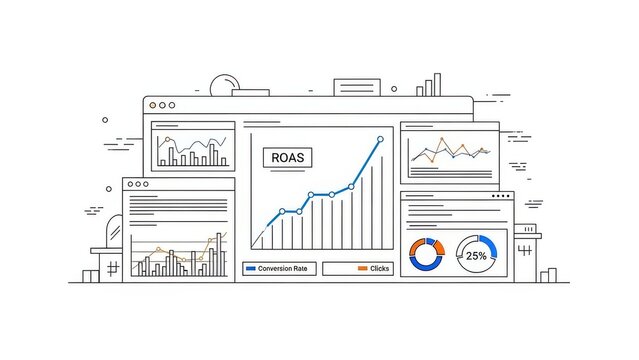 Business Dashboard with ROAS Chart and Analytics Graphs