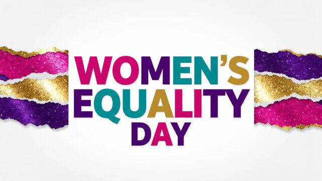 Vibrant Women's Equality Day banner with torn glitter paper