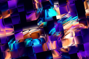 Naklejka na ściany i meble Iridescent neon liquid glass blocks. Geometric abstract 3D background.