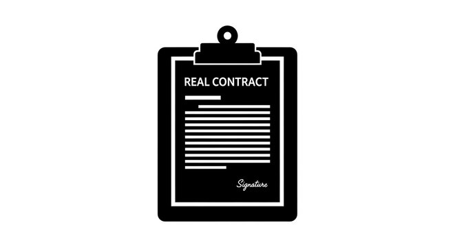 Real Estate Contract on Clipboard Icon for Legal Agreements.