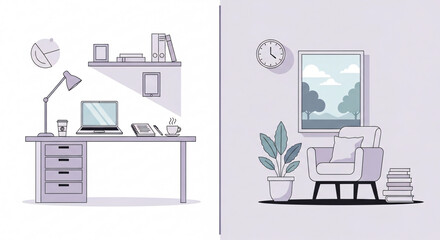 Fototapeta premium Modern interior design illustration workspace and relaxation area with transparency