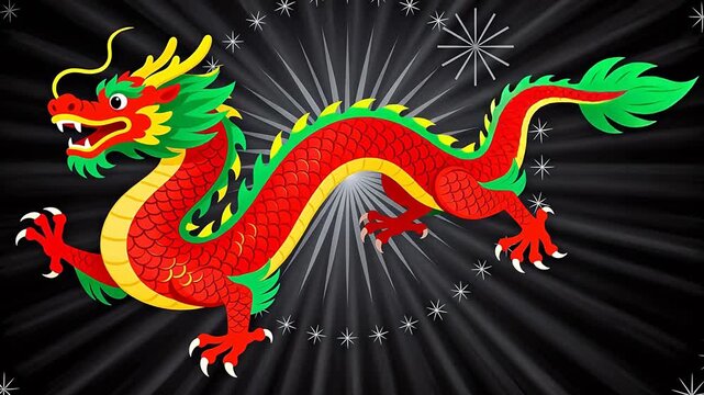 Colorful dragon on black background