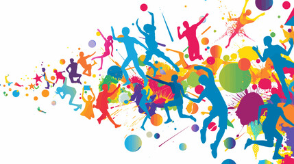 Fototapeta premium Colorful silhouettes of people in action against abstract background