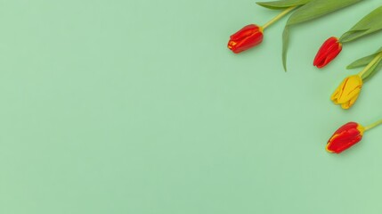 緑の背景とチューリップ