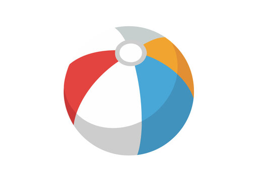 Colorful vector illustration of a modern 2D stylized beach ball with five-section design, showcasing vibrant primary colors in a crisp graphic style