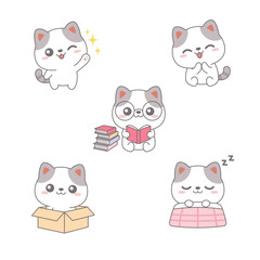 Fototapeta premium Cute Chibi Cat Mascot Character Set