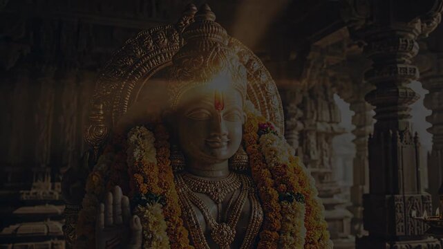 Intricately Carved Shree Rama Surya Tilak Ram Lalla Murti Decorated for Ram Navami Festival Celebration