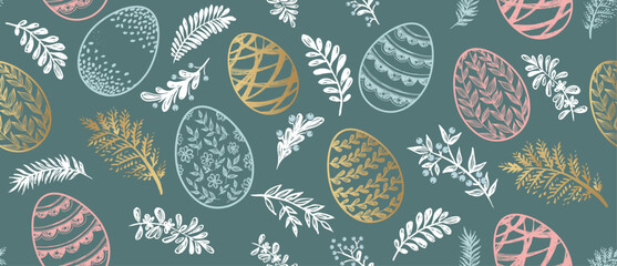 Seamless easter eggs pattern on blue	
