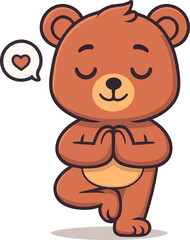 Obraz premium This adorable bear is in a yoga pose, radiating calmness and love while expressing a sense of peace through its smile and heart emoji, making it appealing and serene.