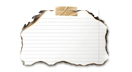 Fototapeta premium burnt and torn lined notebook paper with tape on transparent background for design element use