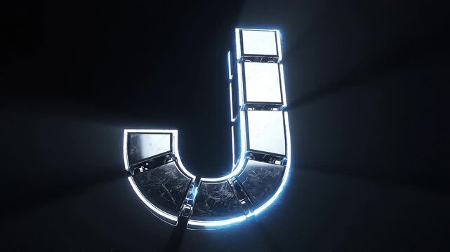 Glowing Metallic Letter J Cinematic Abstract Reveal