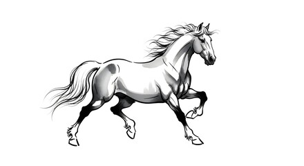 Dynamic horse illustration in black and white running.