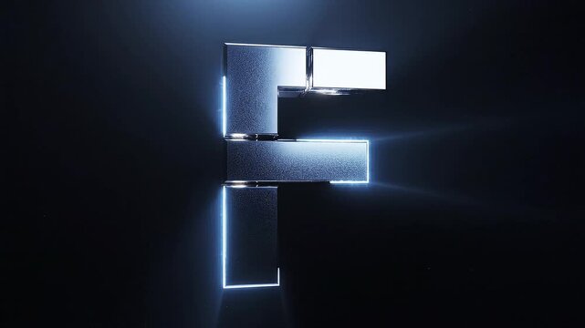 Metallic Letter F Dark Futuristic 3D Typography Animation