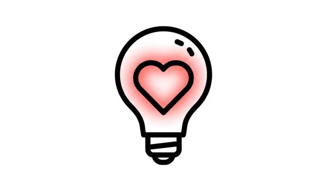 Creative lightbulb with glowing heart representing love and new ideas on white background