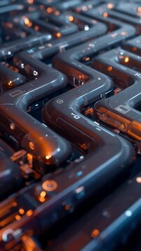 縦動画で使える3D抽象デプロイパイプライン背景　進捗ステージと上品な発光デザイン.生成AI