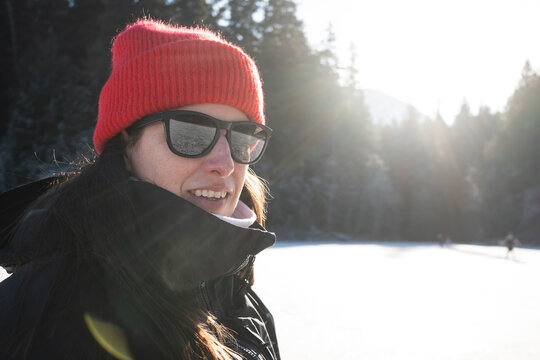 Ice Skating on Snow Covered Frozen Lake