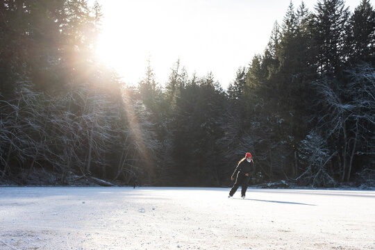 Outdoor Ice Skating in Cold Winter Weather