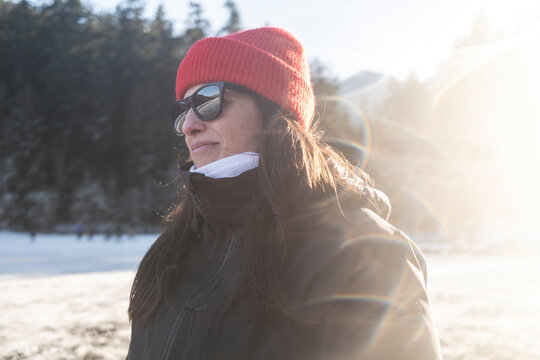 Women ice Skater Practicing on Outdoor Ice