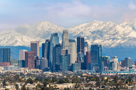 Downtown Los Angeles Skyline With San Gabriel Mountains