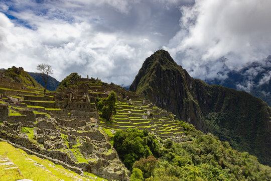 Dark clouds over the Inca ruins of Machu Picchu