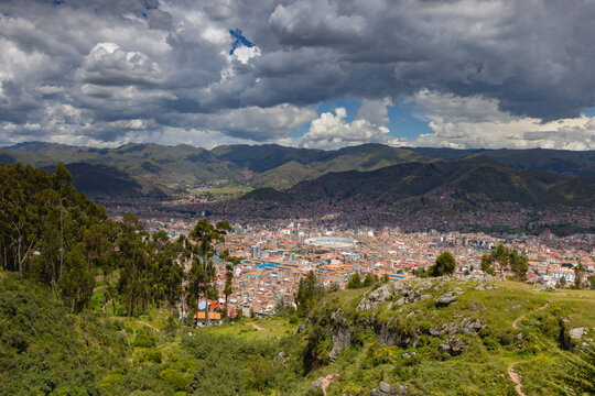 View from The Three Golden Crosses viewpoint on Cusco, Peru
