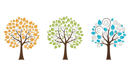 Obraz premium Three stylized trees representing different seasons on a white background