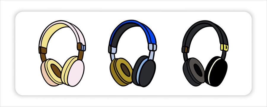 Headphone Icons Vector Set, Diverse headphone Styles, Audio product, Music Listening. Red plastic lota or "bodna" Modern Aesthetic
