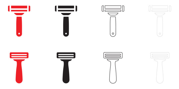 shaving razor icon vector, safety razor for shaving symbol vector, silhouette and line art illustration