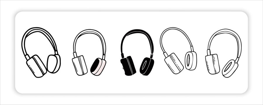 Headphone Icons Vector Set, Diverse headphone Styles, Audio product, Music Listening. Red plastic lota or "bodna" Modern Aesthetic