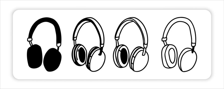 Headphone Icons Vector Set, Diverse headphone Styles, Audio product, Music Listening. Red plastic lota or "bodna" Modern Aesthetic