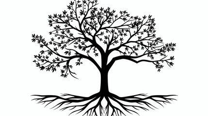 Obraz premium Silhouette of a majestic tree with detailed roots and branches on white background
