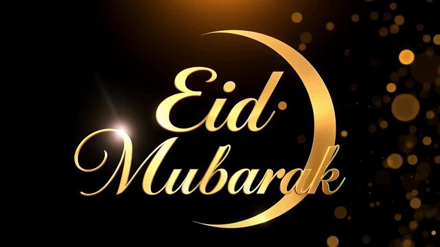 eid mubark golden crescent greeting with sparkles