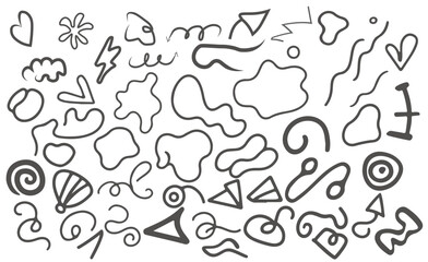 Obraz premium Collection of abstract shapes and symbols in black lines on white background