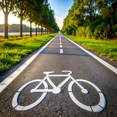 A serene bike path with a bicycle lane marking