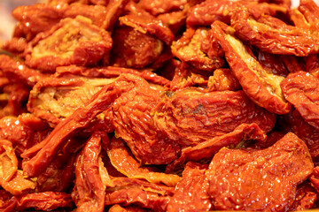 sun dried tomatoes closeup food background
