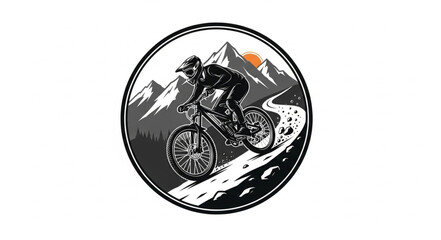 Mountain Biker Riding Downhill Fast. © Ping