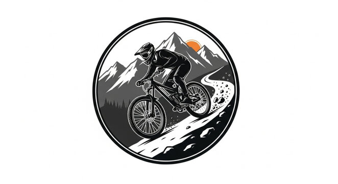Mountain Biker Riding Downhill Fast.