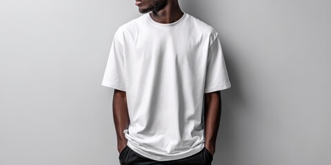 Black man wearing blank white t-shirt mockup