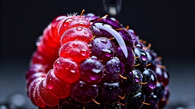 Closeup of a dewcovered raspberry