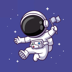 An enthusiastic astronaut waves a flag whilefloating through a colorful cosmic scene, symbolizing exploration, achievement, and human curiosity in theuniverse.