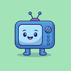 Naklejka premium A cheerful cartoon television character with a smiling faceand cutedesign, representing media and entertainment in a fun and engaging way. Perfect for all ages.
