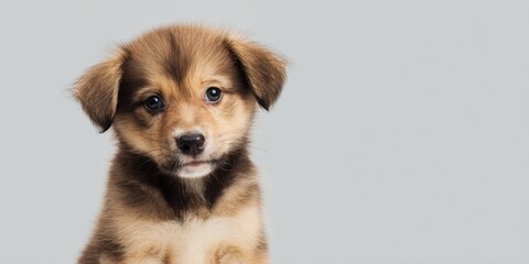 Adorable brown puppy portrait looking innocently at camera