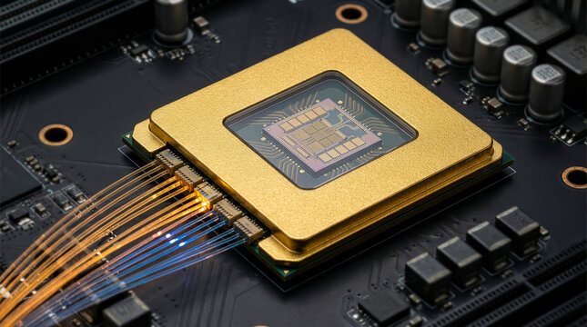 Silicon Photonics: Silicon Photonic Multi-Chip Module with Optical Fiber Connections on Server Motherboard Macro