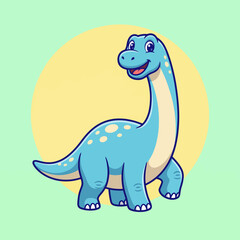 Naklejka premium A cuteand friendly bluedinosaur stands cheerfully with a bright smileagainst a yellow background, representing nostalgia, childhood joy, and happiness in a playful manner.