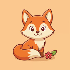Obraz premium An adorablefox sits contentedly with a flower besideit, showcasing its playful natureand charm, whilerepresenting lovefor natureand thebeauty of wildlife.