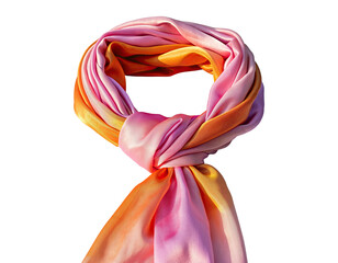 A silk scarf with a gradient of warm colors, knotted at the center
