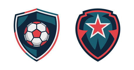 Shield Logo Set with Soccer Ball Crest, collection of vector emblems with star symbols © Ayat 03