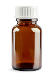brown medicine bottle with a white cap, isolated against a transparent background